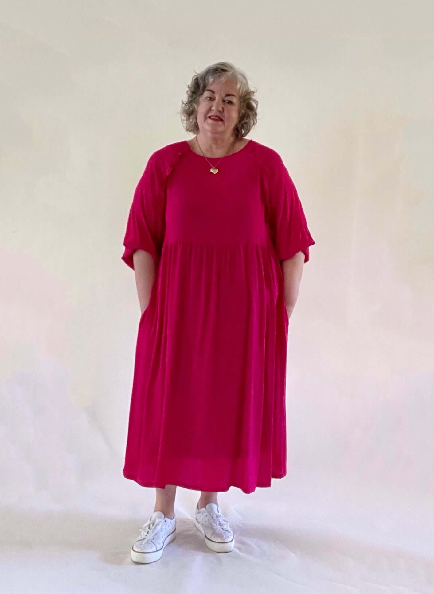 Take it Easy Soft Cotton Dress in Hot Pink PLUS